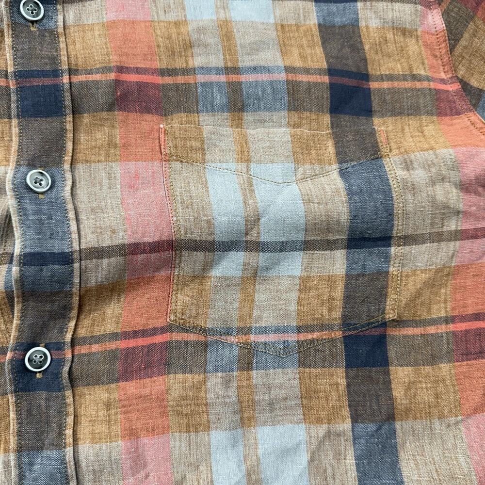 32 Bar Blues Mens XXL 100% Linen Button‎ Front Plaid Long Sleeve Casual Fall - Picture 10 of 11